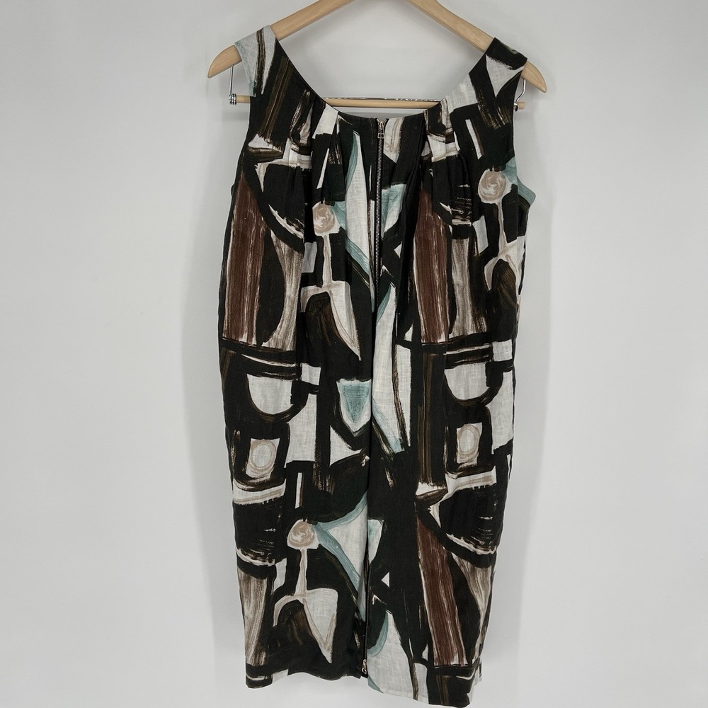 Lafayette 148 New York Womens‎ Brown Print Linen Shift Dress Sz 4 - Picture 6 of 15